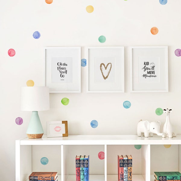 Watercolor Dots Wall Stickers, Rainbow, Irregular-Shaped Dots, Polka Dots, Dot Wall Stickers - Peel and Stick Wall Stickers Kids Room Decor