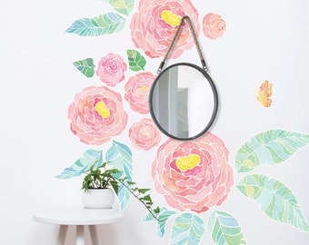 Spring Garden Flowers Wall Sticker, Watercolor Flowers Wall Stickers - Peel and Stick Removable Stickers