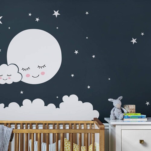 Moon and Stars Wall Decal Star Stickers Nursery Decals Etsy