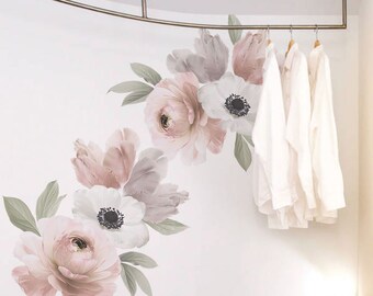 Pink Floral Wall Sticker, Premium Vinyl Decal, Removable & Reusable
