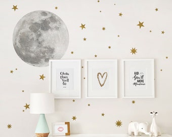 Autocollant mural lune et étoiles, autocollant mural lune, décalcomanies murales étoiles - autocollants muraux peler et coller décor de chambre d'enfants