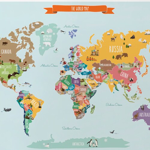 Country Map For Kids World Map Decal Countries Of The World Map Kids Country | Etsy