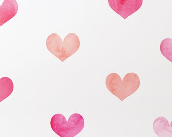 Watercolor Hearts Wall Stickers, Pink, Peel and Stick Wall Stickers