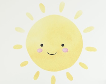 Watercolor Happy Sun - Peel and Stick - Wall Sticker