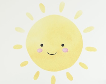 Watercolor Happy Sun - Peel and Stick - Wall Sticker