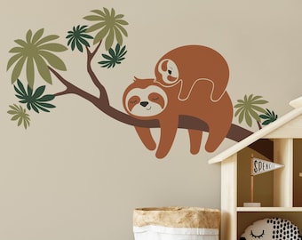 Sloths On A Tree Branch Wall Decals, Crib Wall Decals, Baby Nursery and Home Decals