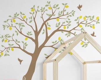 Lemon Tree Wall Decal with Hummingbirds: Removable Wall Sticker
