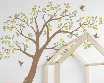 Lemon Tree with Hummingbirds Wall Decal, Tree Wall Decal Sticker