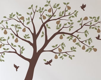 Pear Tree with Hummingbirds Wall Decal, Tree Wall Decal Sticker