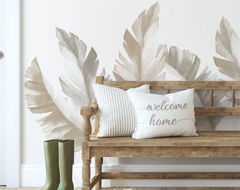 Watercolor Banana Tropical Jungle Leaves, Misty Grey - Peel and Stick Removable Wall Stickers