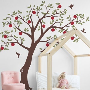 Apple Tree with Hummingbirds Wall Decal, Vinyl Tree Wall Decal