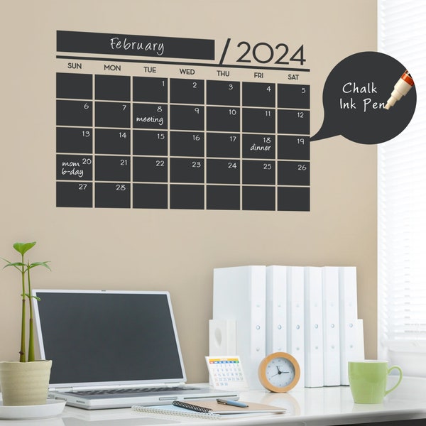 2024 Chalkboard Wall Calendar - Small Vinyl Wall Decals - 2024 Wall Calendar by Simple Shapes