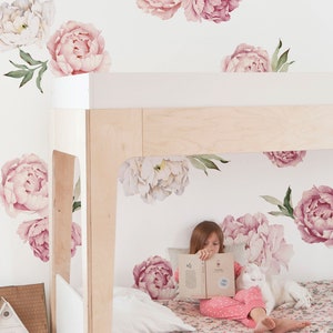 Peony Flowers Wall Sticker, Mixed Pink Watercolor Peony Wall Stickers Peel and Stick Removable Stickers LARGE SET image 2