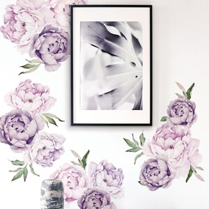 Peony Flowers Wall Sticker, Mixed Lavender Purple Watercolor Peony Wall Stickers Peel and Stick Removable Stickers LARGE SET image 3