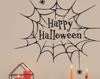 Decalcomanie da muro Happy Halloween Spider Web, decorazione di Halloween