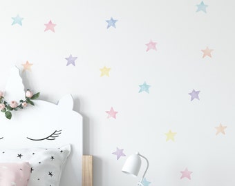 Watercolor Stars Wall Stickers, Pastel, Irregular-Shaped Stars, Stars, Star Wall Stickers - Peel and Stick Wall Stickers Kids Room Decor