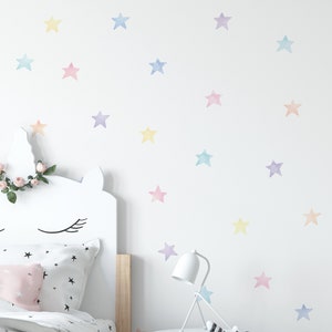 Watercolor Stars Wall Stickers, Pastel, Irregular-Shaped Stars, Stars, Star Wall Stickers - Peel and Stick Wall Stickers Kids Room Decor