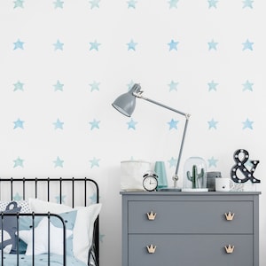 Watercolor Stars Wall Stickers, Mint Blue, Irregular-Shaped Stars, Stars, Star Wall Stickers - Peel and Stick Wall Stickers Kids Room Decor