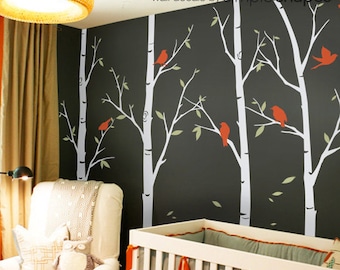 Tree wall decals - Thin Birch Tree Wall Decals Sticker Set