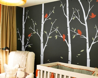 Thin Birch Tree Wall Decals Sticker Set