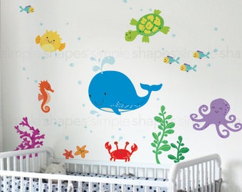 Calcomanía Under the Sea, Guardería Under the Sea, Calcomanía de pared de la guardería Ocean Friends para una guardería náutica, Calcomanía de pared para niños - W1120