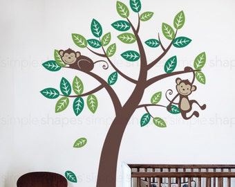 Baum mit Affen - Kinder Vinyl Wandaufkleber Aufkleber Set
