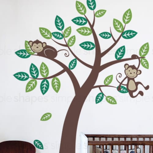 Monkey Hanging on a Branch Vine - Kids Vinyl Wall Sticker Decal Set