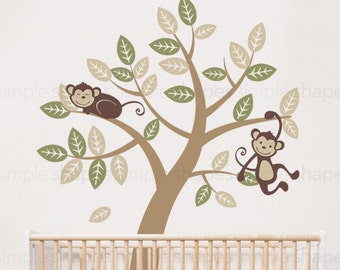 Autocollant d’autocollant d’art mural en vinyle - Arbre avec des singes - Enfants