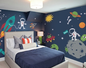 Outer Space Wall Decal, Stars, Planets, Astronaut, Rocket Ship - Kids Wall Decals