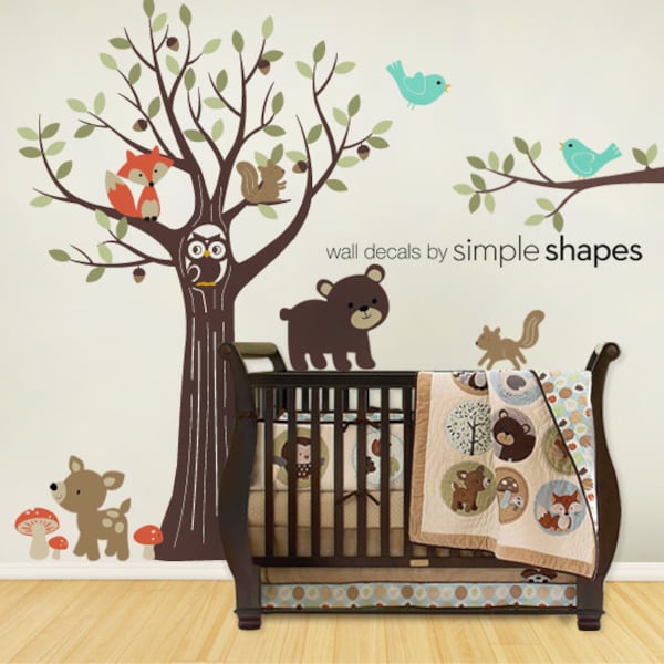 Wall Decals Nursery Tree with Forest Friend - Kids Wall Decals Nursery