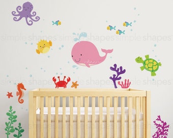 Ocean Friends, Unterwasser Wandtattoo für Kinderzimmer, Kinderzimmer oder Kinderzimmer - Peel and Stick Wandaufkleber