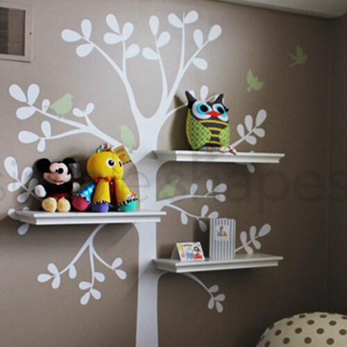 Wall Decals Baby Nursery Decor Shelving Tree Decal With Birds Etsy