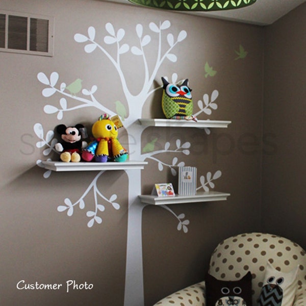 Wall Decals Baby Nursery Decor: Shelving Tree Decal with Birds - Original Wall Decal