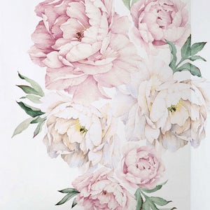 Peony Flowers Wall Sticker, Vintage Watercolor Peony Wall Stickers Peel and Stick Removable Stickers image 1