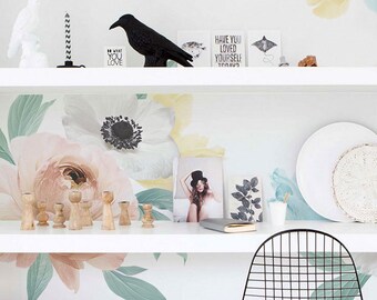 Pastel Floral Wall Stickers, Peel and Stick Vinyl Decals