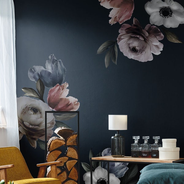 Floral Wall Sticker, Midnight Floral Wall Stickers - Peel and Stick Removable Stickers