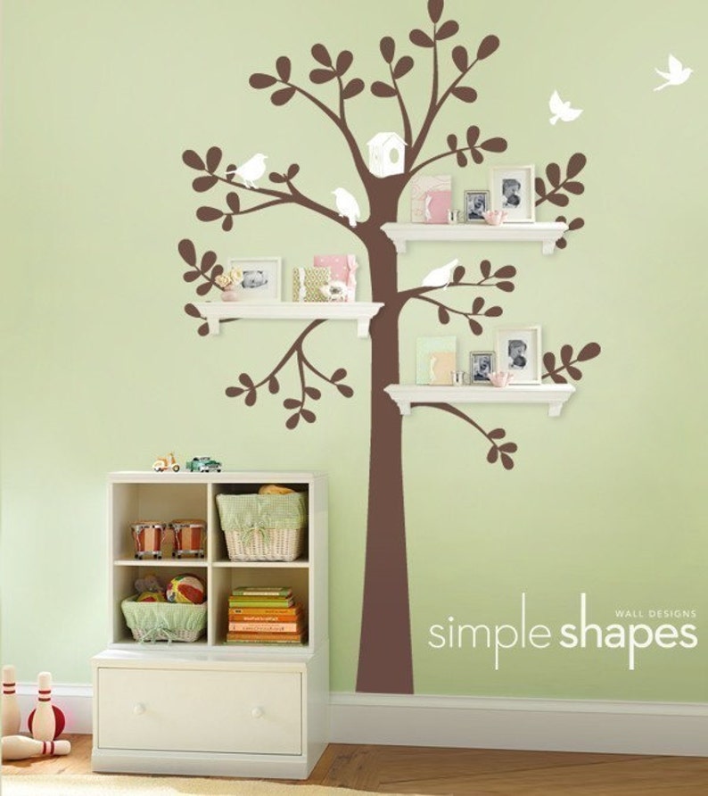 kids wall decal The ORIGINAL Shelving Tree with Birds Tree Wall Decal Shelving tree decal wall decal baby nursery decal Scheme C