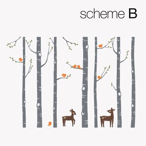 Birch Tree Wall Decal, Birch Trees, Birch Trees Vinyl, Birch Forest with Deer and Birds for Birch Nursery, Kids or Childrens Room W1114 image 5