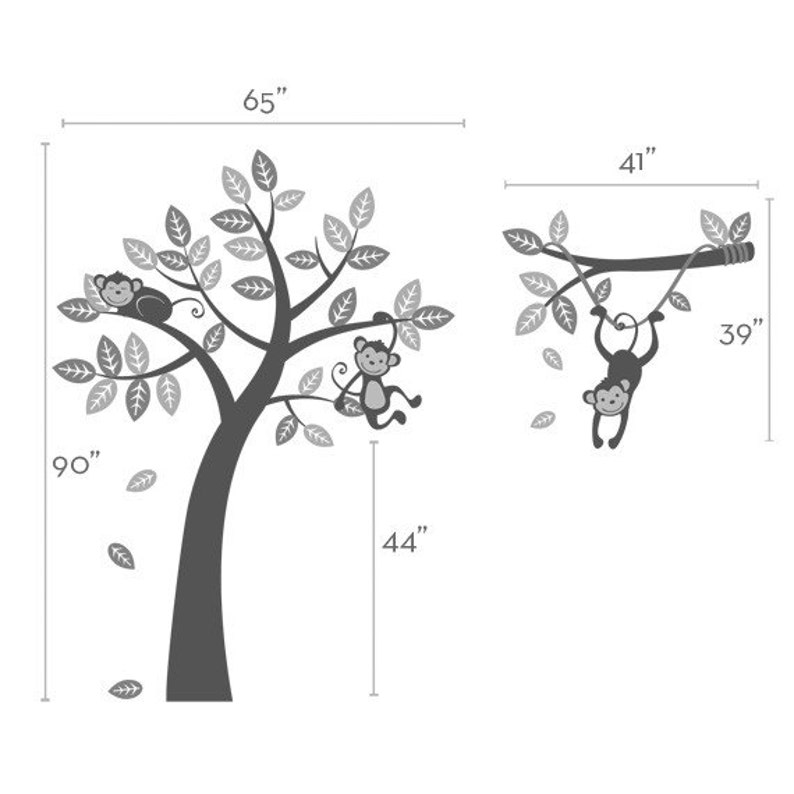 3 Monkey Tree and Branch Vine Kid Wall Decals, Baby Nursery Vinyl Wall Decals image 6