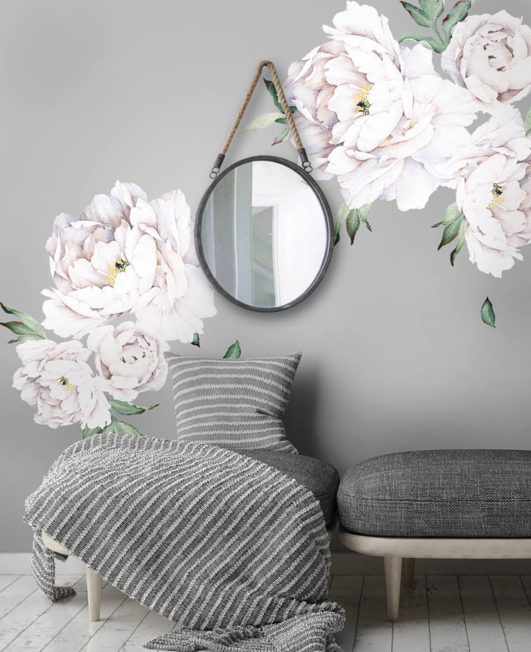 Watercolor Peony Wall Sticker, White Floral Decal, Peel and Stick - Etsy