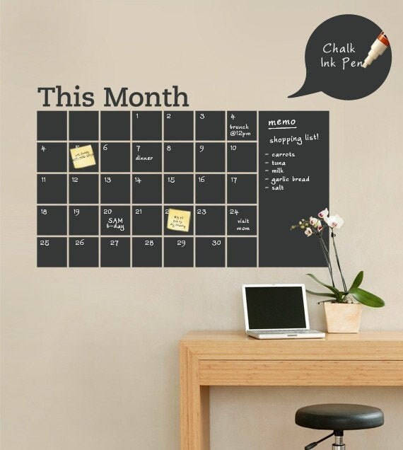 Chalkboard Wall Decal Monthly Calendar - Etsy