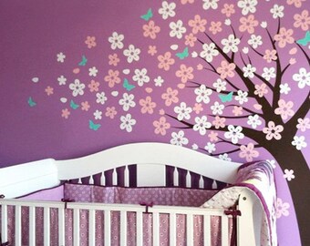 Tree Wall Decal - Blowing Cherry Blossom Tree with Butterflies Nursery Decals