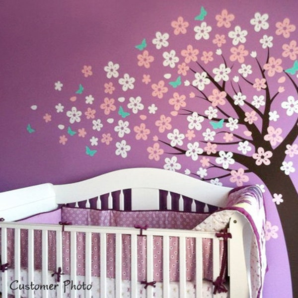 Tree Wall Decal - Blowing Cherry Blossom Tree with Butterflies Nursery Decals