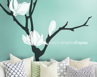 Magnolia Flower Tree Decal - Living Room Decal