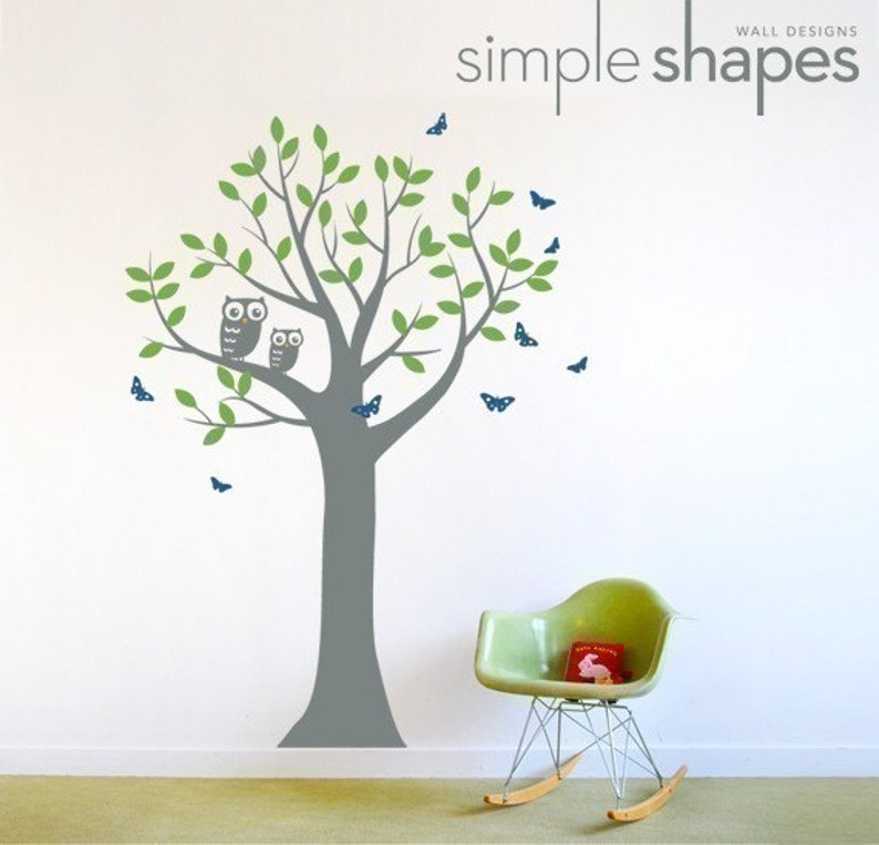 Tree with Two Owls and Butterflies Decal Set Boy and Girl Kid's Room Wall Sticker image 3