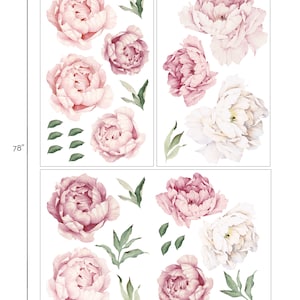 Pfingstrose Blumen Wandaufkleber, gemischte rosa Aquarell Pfingstrose Wandaufkleber schälen und ablösbare Aufkleber großes SET Bild 6