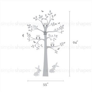 Wall Decal Nursery, Tree wall decal, Tree with animals, Easter Bunny Decal Owl Rabbit Bird Tree Wall Decal image 4