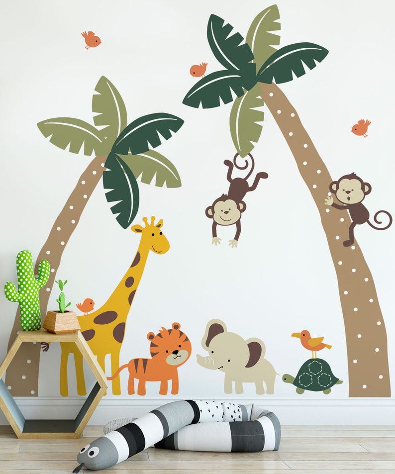 Palm Trees with Cute Jungle Animals Jungle Nursery Wall Etsy