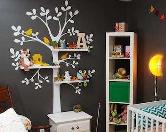 Sticker mural arbre étagère : décoration de chambre d'enfant avec oiseaux