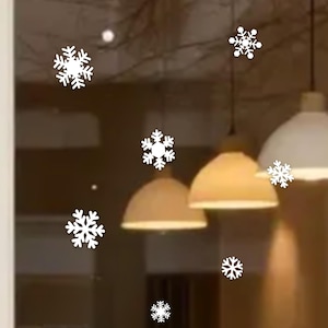 Storefront Christmas Window Decals, Reusable Snowflake Set for Business Holiday Window Display, Two Sided View, Peel and Stick